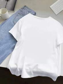 | Exquisite Design | Loose And Comfortable | Easy To Match | Lively Retro Design Of A Pancake Breakfast, Relaxed And Fresh Print, Women's Summer Short Sleeve T-Shirt,  And Casual, Available In Various Colors And Sizes From S To XXL. - 白色 - 查看 2
