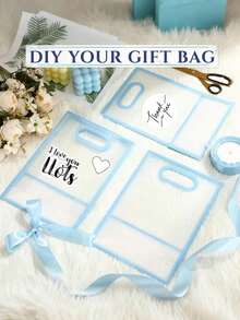 1/3/6pcs Reusable Transparent Plastic Gift Bags With Hollow Handles, Made Of PP Material With Ribbons, Suitable For Christmas, Wedding, Bridal Shower, Birthday Party, Baby Shower, Small Business, Size: 7x10x3.9 Inches (Blue) - Multicolor - View 3