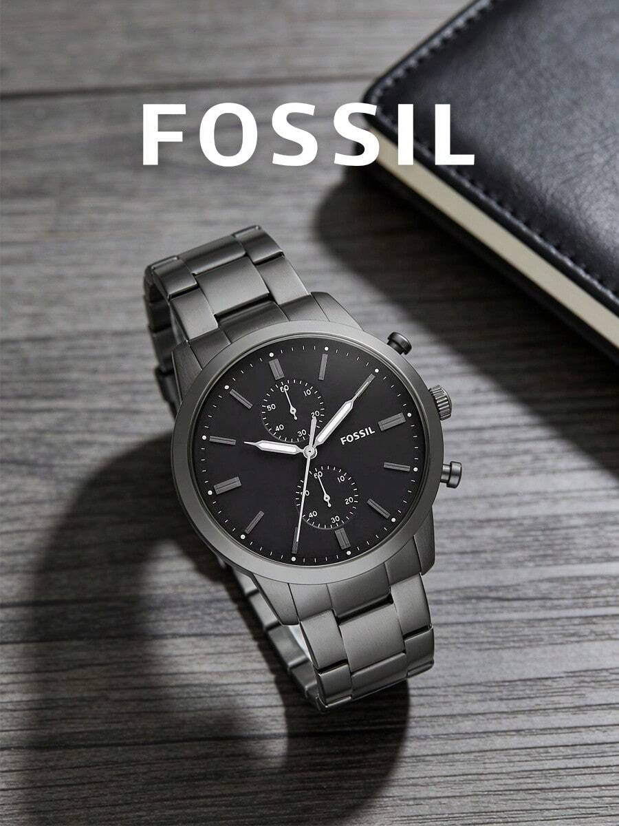 Fossil 男士圆形石英计时腕表,哑光黑色表盘,搭配枪灰色条形时标和两个小表盘,枪灰色离子镀不锈钢表壳,拉丝枪灰色链式表带,简约单色低调都市风格,适合办公及休闲场合,是送给男士的理想礼物。 - 槍灰色 - 查看 1