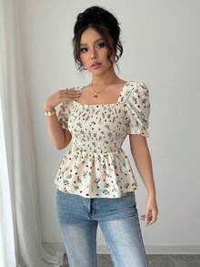 Blusa elegante de mujer con estampado floral diminuto y ajuste ceñido - Multicolor - Ver 4