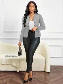Lady Chaqueta abierta con detalles de botones en ante negro para otoño/invierno - Gris Claro - Ver 3