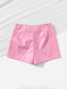 LUNE Shorts ajustados de piel sintética, casuales para el verano - Rosa Pálido - Ver 2