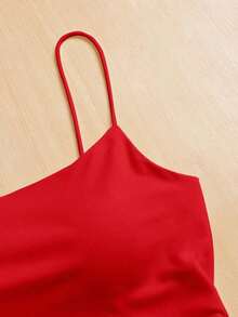 Camiseta ajustada con cuello redondo, almohadilla en el pecho y transpirable.Camisola básica para mujer sin sujetador - Rojo - Ver 4