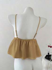 Top sin espalda con cuello de halter y rayas de strass para mujer - Caqui - Ver 2