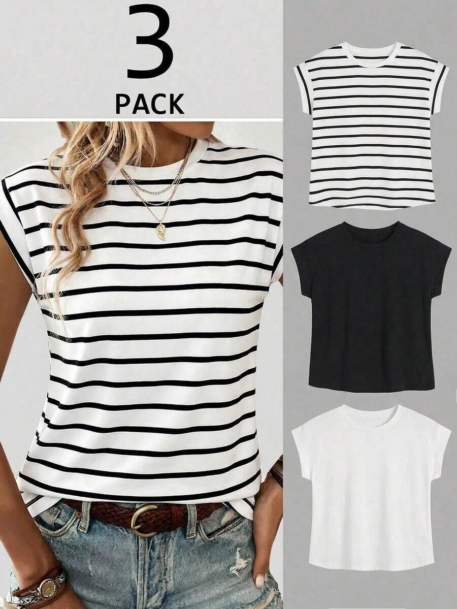 Set de 3 piezas Traje informal de chaleco con decoración de conchas marinas para mujer talla grande, adecuado para vacaciones de verano - Multicolor 3 - Ver 1