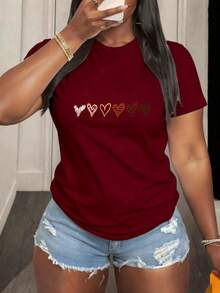 Camiseta de Manga Corta para Mujer en con Estampado de Corazones Multicolor para Ocasiones Casuales y Verano - Negro - Ver 9