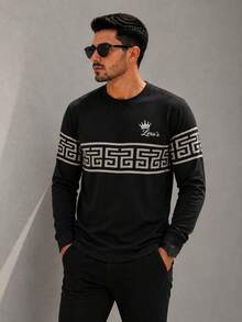 Men's Premium Long-Sleeve T-Shirt, Modern Style, Comfortable, Premium Cotton, Print - Black - View 2