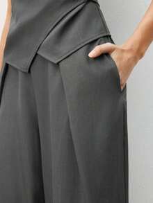 Nuevo conjunto de chaleco plisado en la cintura y pantalones de pierna ancha para mujer, primavera/verano.Elegante atuendo urbano para ir al trabajo. - Gris - Ver 7