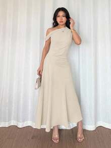 Vestido de cóctel elegante de estilo francés bohemio y chic con detalles de volantes, cuello asimétrico y silueta de línea A en color verde macaron, ideal para vacaciones, días festivos, graduación, citas - Negro - Ver 6