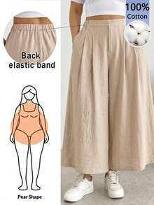 Comfortable And Loose-Fitting Elastic-Waist Pleated Shorts/Skirts, A Basic And Versatile Style For Everyday Wear, Flattering The Figure, In Apricot Color, For Plus-Size Women, For Spring/Summer - Persimmon 2 - View 1