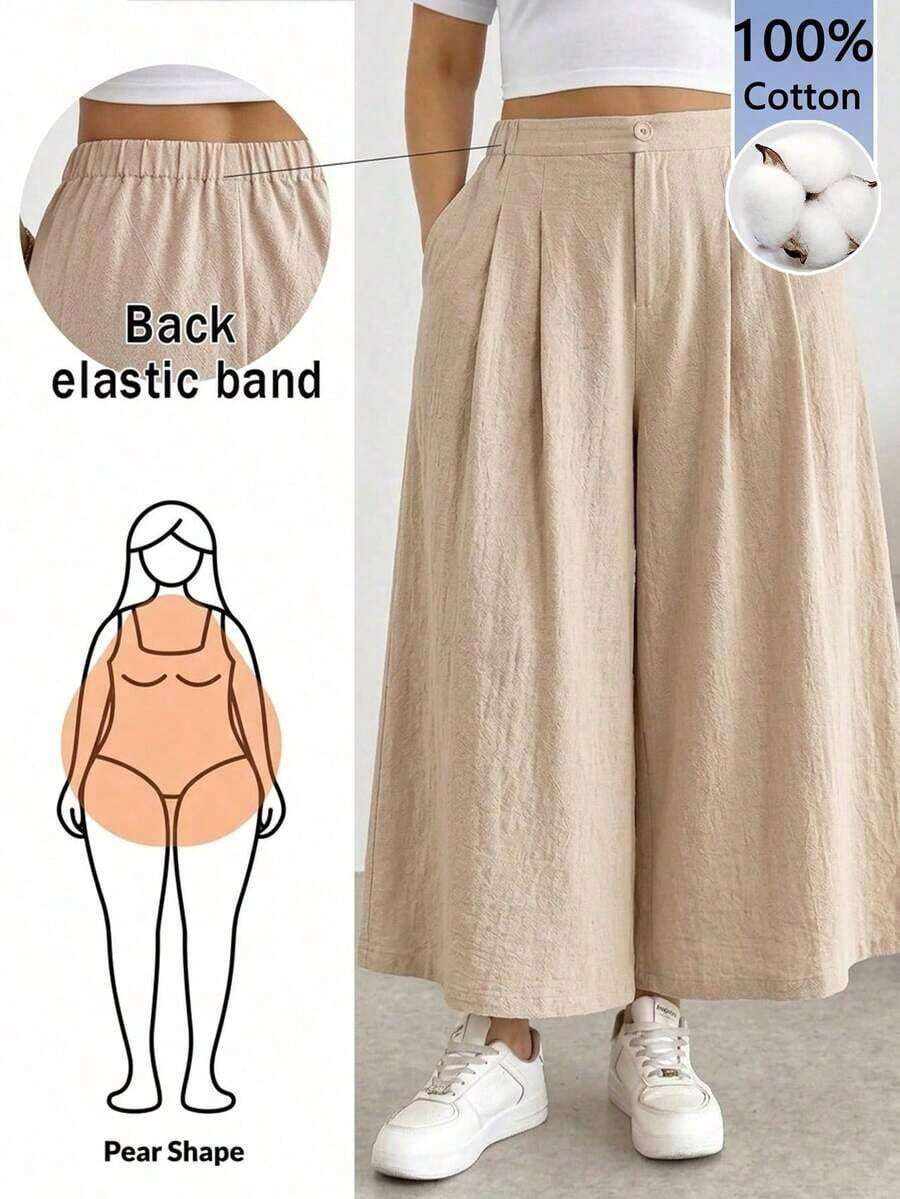 Comfortable And Loose-Fitting Elastic-Waist Pleated Shorts/Skirts, A Basic And Versatile Style For Everyday Wear, Flattering The Figure, In Apricot Color, For Plus-Size Women, For Spring/Summer - Persimmon 2 - View 1