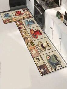 1/2pcs Coffee Kitchen Carpet, Country Farmhouse Style Decorative Kitchen Floor Mat, Non-Slip Absorbent Washable Corridor Carpet, Fun Coffee Kitchen Decoration. - Multicolor - View 9