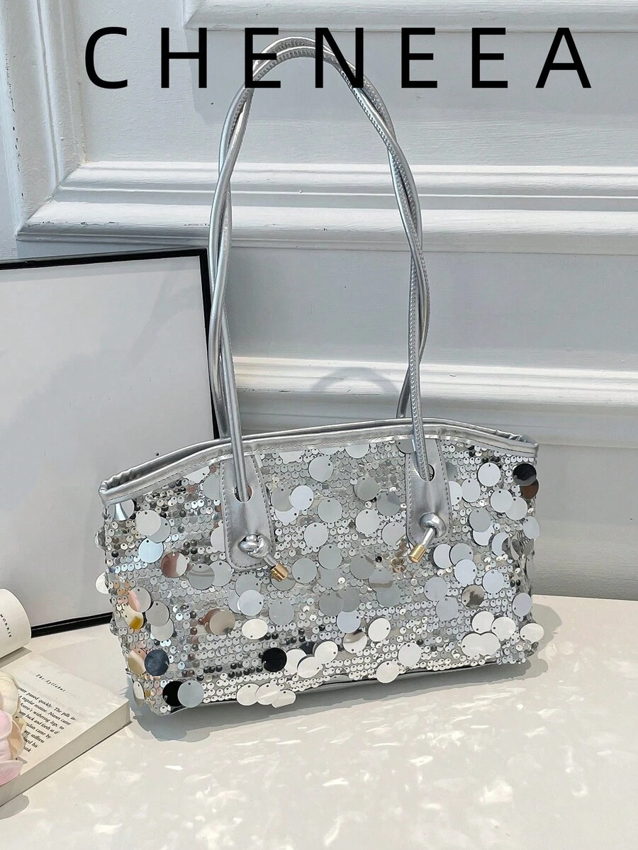 Bolso cuadrado de lentejuelas de moda nueva para primavera/verano, con cierre de cremallera, correas de hombro dobles, Body suave, gran capacidad y diseño minimalista ligero