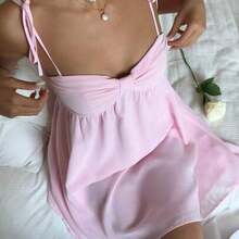 Women's Elegant Pink Spaghetti Strap Mini Dress, Summer - Rosa - Ver 1