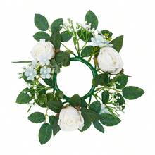 Flower Wreath Candle Rings Decorative Rose Wreath Pillar Candle Garland For Home Dining Table - White - View 9