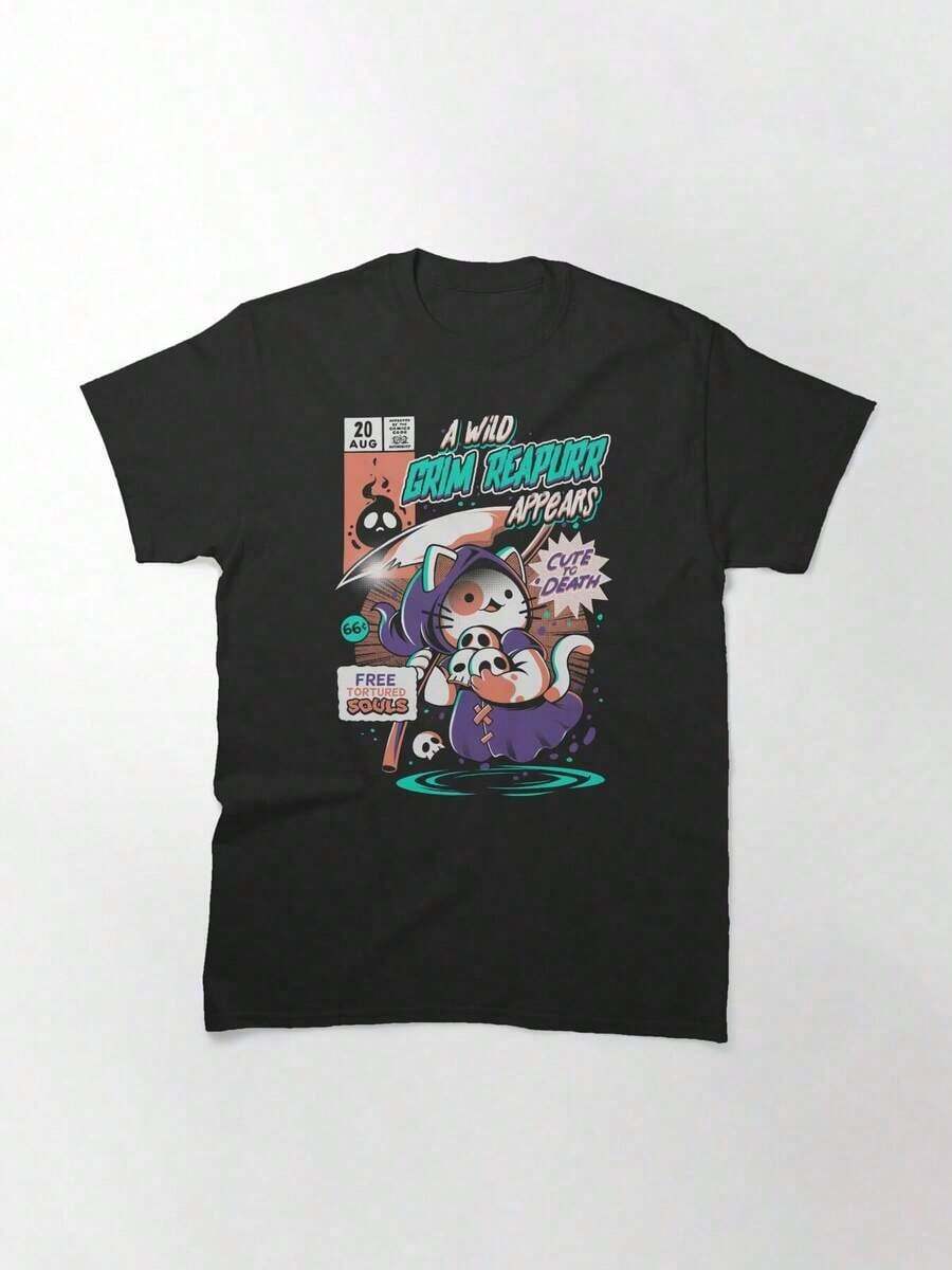 Grim Reapurr Essential-Shirt, Women's-Shirt, 220g Cotton, Casual Crew Neck, Comfortable And Everyday Wear. - Black - View 1