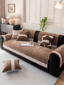 1 tấm bọc ghế sofa nhung cao cấp, chống trượt, thân thiện với thú cưng, vải trang trí theo mùa, ngày lễ, đám cưới, phù hợp với tay vịn và tựa lưng ghế sofa 1/2/3/4 chỗ ngồi. - màu nâu - Xem 5