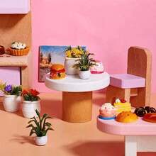 1/12 Dollhouse Miniature Potted Plant, Realistic Greenery & Flower Decor Model, Random 4/10pcs - Multicolor - View 4