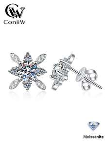 ConiiW 1 Đôi bông tai bạc 925 đính đá Moissanite 0.5 carat, kiểu dáng unisex, quà tặng ngày Valentine - Bạc - Xem 2