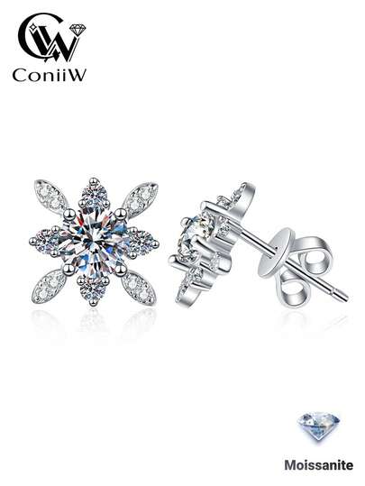 ConiiW 1 Đôi bông tai bạc 925 đính đá Moissanite 0.5 carat, kiểu dáng unisex, quà tặng ngày Valentine