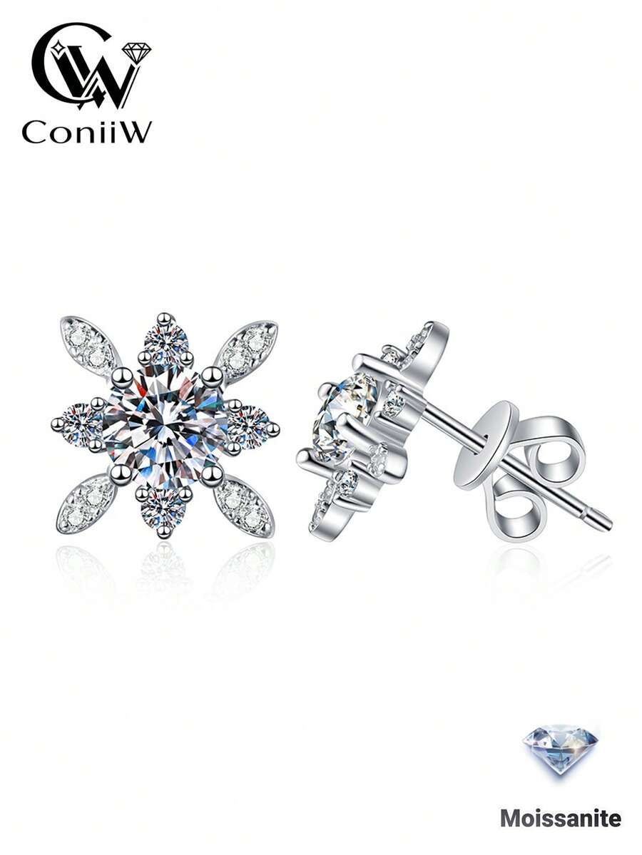 ConiiW 1 Đôi bông tai bạc 925 đính đá Moissanite 0.5 carat, kiểu dáng unisex, quà tặng ngày Valentine