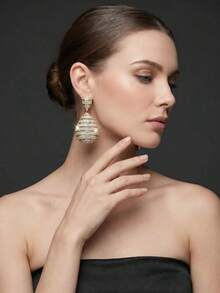 Pendientes de mujer de alta calidad con diamantes completos, elegantes y exquisitos, brillantes pendientes de diamantes de novia para accesorios de boda, baile, actuación, pasarela y uso diario, regalos de moda - pendientes - Ver 9