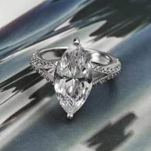 Nhẫn cưới nữ kiểu dáng tối giản cổ điển hình quả lê, đính đá Cubic Zirconia, mạ bạch kim. - Vàng trắng - Xem 9