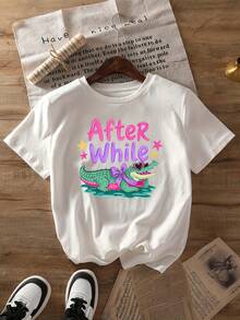 Más tarde, aparecieron camisetas con estampado de cocodrilo, de manga corta, cuello redondo, estilo casual, para primavera y verano, ropa de mujer. - Blanco - Ver 6