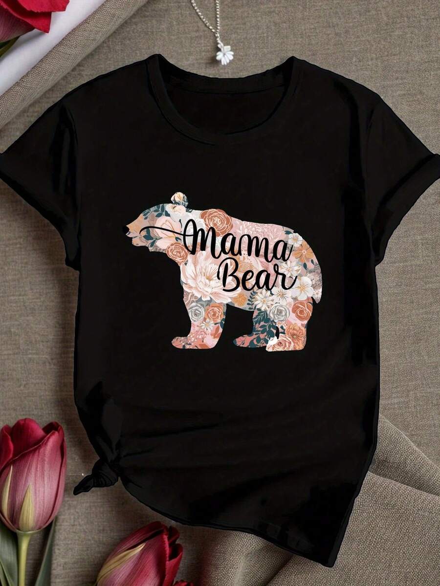 Una camiseta de mujer de manga corta, holgada, moderna, a la moda, retro y elegante, adecuada para actividades al aire libre en primavera y verano, combinada con la camiseta de mujer MAMA BEAR.blusas para mujer,blusas casuales para dama,tops,, mujer premium,y2k,playeras de mujer curvy,ofertas y liquidaciones ropa mujer,playeras deportivas para mujer,,playeras de hombre, mujer,blusas>elegante 9RGR - Negro - Ver 1