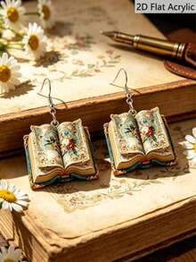1 Pair Of Antique Book Shaped Earrings, 2D Flat Earrings, Add Fashion Charm To Daily Life, Suitable For Homecoming And Graduation Parties, And Are The Best Gift For Friends And Sisters During School - Book - View 1