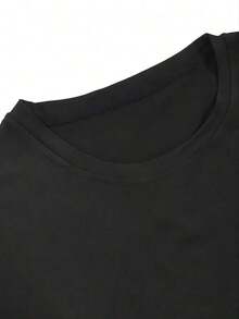 Camiseta de algodón 100% pura, informal, estampada, para mujer, con estampado de oso a cuadros y letras, pijama cómodo de manga corta y cuello redondo, ropa de casa cómoda e informal para mujer. - Negro 6 - Ver 6