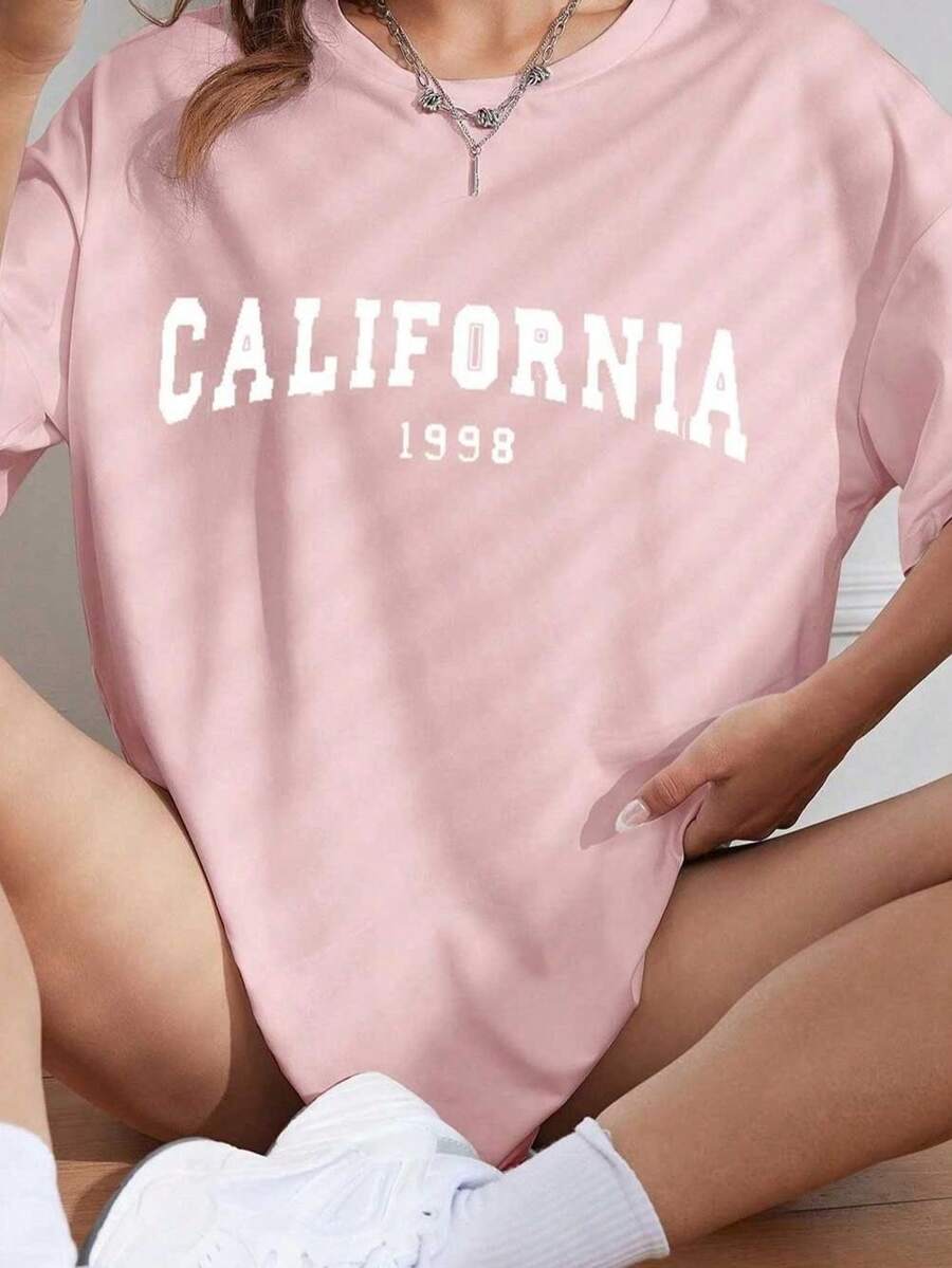 Camiseta con Estampado de Letras - Rosa - Ver 1