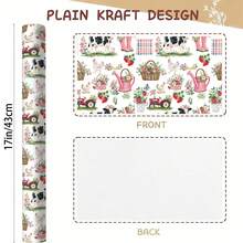5m Roll Wrapping Paper, Cute Cow Pattern In Pink, 43cm X 500cm Coated Paper, Thickened Gift Wrapping Paper, Suitable For Birthday Gifts, Bachelorette Parties, Gift Decorations, And General Holiday Use - Dairy Farm - 5m - View 4