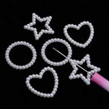 30pcs/Pack ABS Faux Pearl Hollow Ring Loose Beads, Heart Star Round Phone Case Decoration Nail Art Beads, Suitable For Beaded Pen Earrings Bracelet Necklace Phone Chain DIY 3D Floral Garland Beads - White - View 2
