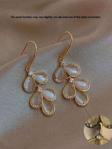 1 Pair Women's Cat Eye Stone Rhinestone Leaf Ear Hooks, Suitable For Daily Wear - Yellow Gold - View 3