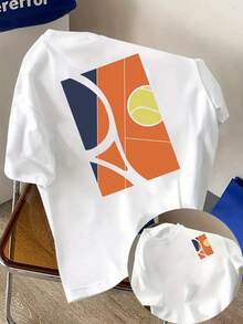 New Men's T-Shirt, 180g, 1% Cotton, Sporty Tennis Style, With Double-Sided Print, Modern And Short-Sleeved, Suitable For Casual Daily Wear And Outdoor Fitness Activities, A Must-Have Garment For Men - For Spring And Autumn As An Inner Layer And For Summer As An Independent Garment, Unisex Style. - 白色 - 查看 11