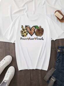 Women's Short Sleeve T-Shirt With Round Neck And Alphabet Letter Print - Casual Blouse For Casual, Office And Semi-Formal Outfits - Machine Washable - Slim Fit (Text In English And Chinese) 0000B1CDCE9VR0000 - 白色 - 查看 1