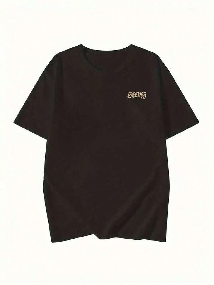 Camiseta negra informal de manga corta con cuello redondo para hombre,Camisetas Para Mujer Camiseta moderna negra minimalista con logo elegante cómoda informal para hombres y mujeres disponible en varias tallas y colores moda  streetwear. - Negro - Ver 1