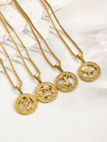 1 pieza Collar con colgante de acero inoxidable tallado con diseño del signo zodiacal Géminis, diseño unisex para uso diario/combinación, adecuado como regalo de cumpleaños y festividades - Géminis - Ver 8