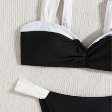 26 New Women's Black And White Two-Piece Bikini Swimsuits, Fashionable French Style Sexy Swimwear - 黑色 - 查看 4
