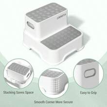 COOSEYA - Taburete para 2 niños pequeños, taburete para lavabo de baño, cocina, multifuncional, antideslizante, doble para niños color gris, 2 paquetes - Gris - Ver 2