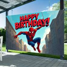 1pc Spider-Man Happy Birthday Backdrop Marvel Superhero Boy Party Decoration Cartoon Photography Background Indoor Holiday Gathering Scene Layout Cake Table Wall Tapestry Anime Fan Birthday Party Props Wall Hanging Decor - 多色 - 查看 3