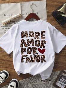 Camiseta de manga corta de con estampado de leopardo y gráfico de letra, estilo minimalista y vintage, blusa versátil y elegante para mujer en color blanco Ropa deportiva estilo Y2K, cuello redondo, 100% algodón, tejido suave, manga corta. - Blanco - Ver 2