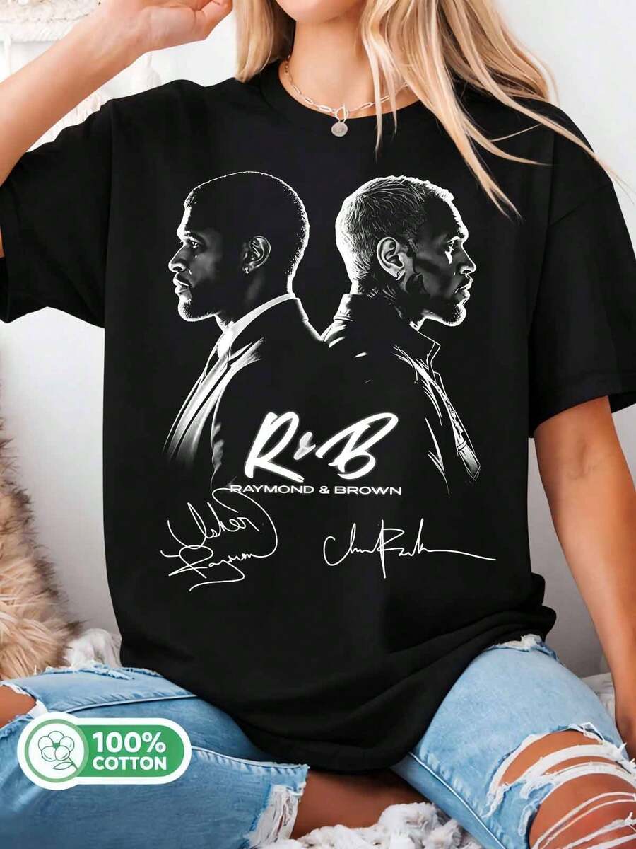 /Usher Raymond X  R&B Signature Tee, Black And White Portrait Graphic Shirt - Black - View 1
