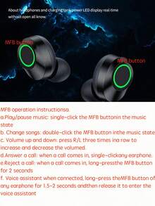 Auriculares inalámbricos con control táctil, pantalla digital, larga duración de la batería y micrófono - Negro - Ver 4