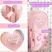 Estuche para lápices de gran capacidad y color rosa kawaii - Organizador de papelería con 3 compartimentos lindos para guardar útiles escolares, de oficina y de viaje | Regalo ideal para niñas y amantes del arte - Multicolor - Ver 3