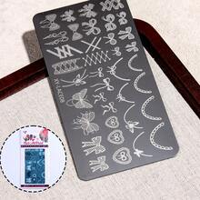 1 pezzo Piastre per stencil per unghie con fiocco da ballerina francese - Disegno in pizzo e farfalla consumata, Modelli per timbro unghie riutilizzabili in acciaio inossidabile per manicure - Multicolore - Visualizzare 12