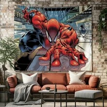 1pc Spider-Man Happy Birthday Backdrop Marvel Superhero Boy Party Decoration Cartoon Photography Background Indoor Holiday Gathering Scene Layout Cake Table Wall Tapestry Anime Fan Birthday Party Props Wall Hanging Decor - Nhiều màu - Xem 6