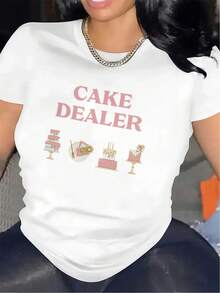 Nueva Camiseta de Moda 100% Algodón con Estampado de Vendedor de Pasteles, Ideal para Uso en Cocina o Fiestas, Duradera y Ligera, Ajuste Cómodo para Uso Diario, Diseño Elegante para Atuendos Casuales de Mujer - Camiseta Unisex de Manga Corta, Cuello Redondo, Algodón Suelto, Estilo Vintage Urbano - Blanco - Ver 1