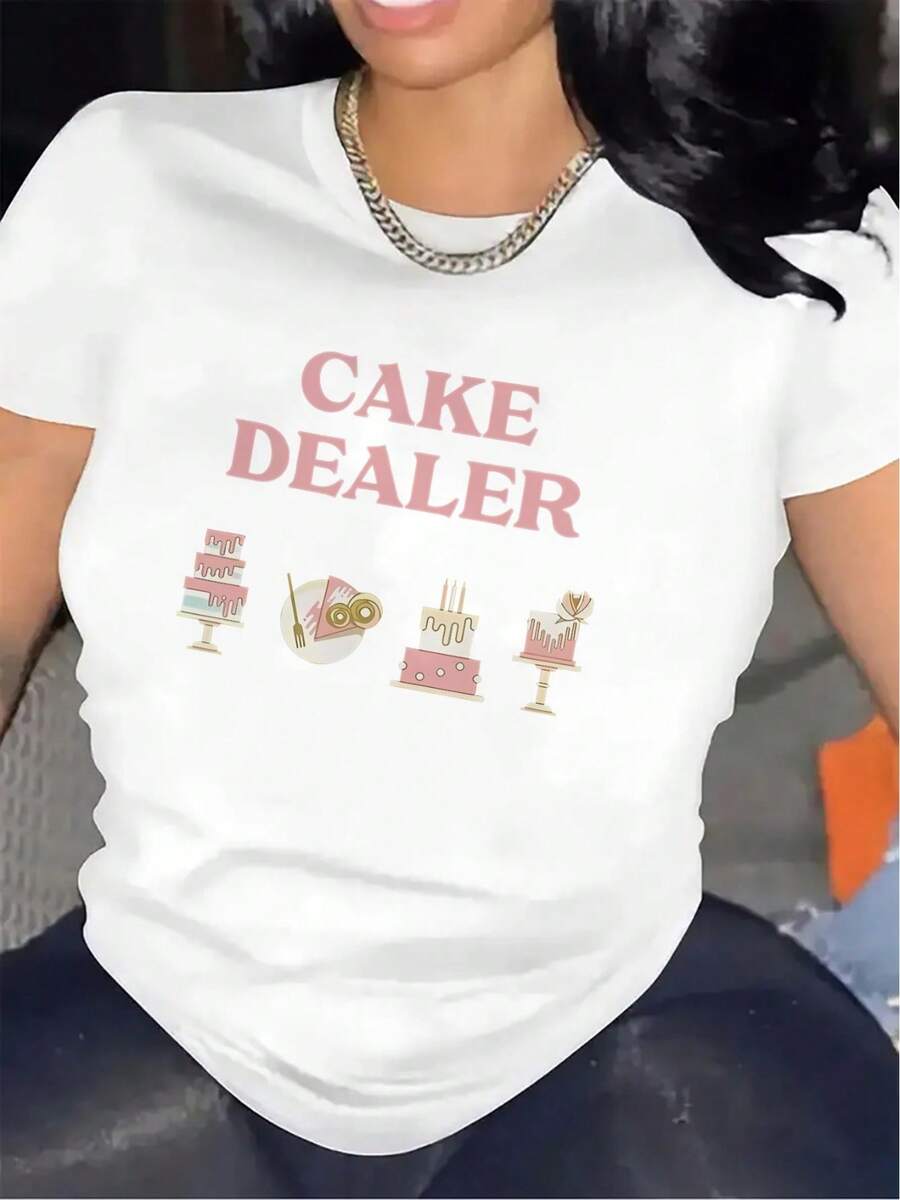 Nueva Camiseta de Moda 100% Algodón con Estampado de Vendedor de Pasteles, Ideal para Uso en Cocina o Fiestas, Duradera y Ligera, Ajuste Cómodo para Uso Diario, Diseño Elegante para Atuendos Casuales de Mujer - Camiseta Unisex de Manga Corta, Cuello Redondo, Algodón Suelto, Estilo Vintage Urbano - Blanco - Ver 1